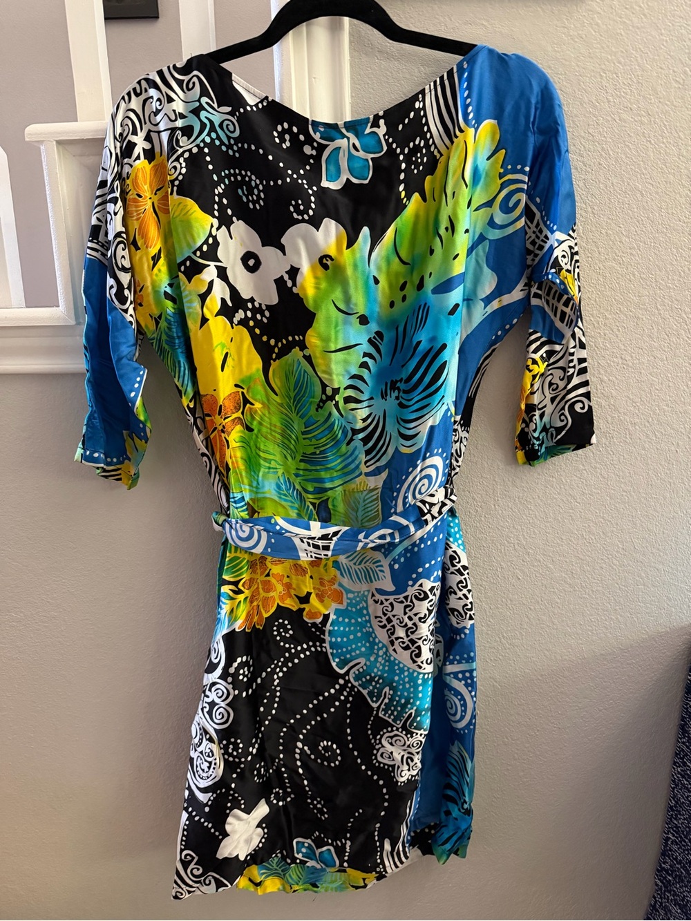 Cache Multicolor Silk Blue & Yellow Floral Mini Dress